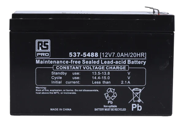 Product image for RS PRO 12V Sealed Lead Acid Battery - 7Ah