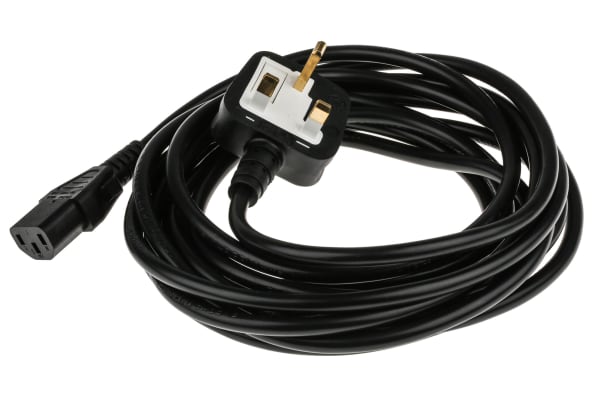 Product image for RS PRO IEC C13 Socket to GB BS1363 Plug Power Cord, 5m