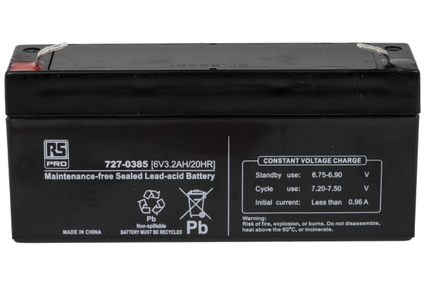 Product image for RS PRO 6V Sealed Lead Acid Battery - 3.2Ah