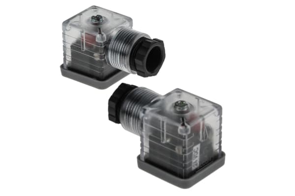 Product image for RS PRO 3P+E DIN 43650 A, Female Solenoid Valve Connector with Indicator Light, 24 V dc Voltage