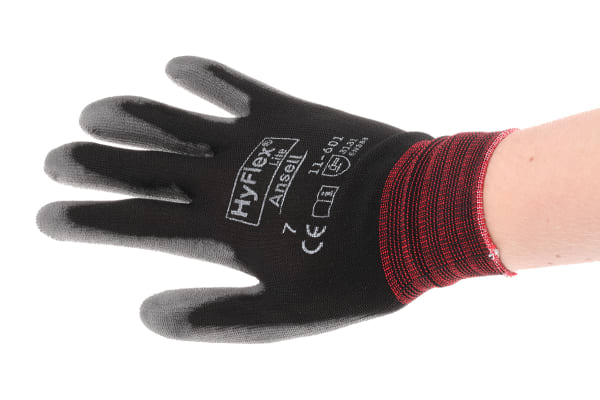 Product image for HYFLEX LITE PU P/C GLOVE, GREY/BLACK