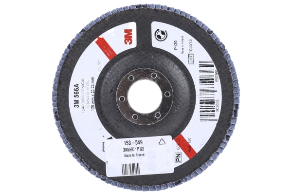 Product image for 3M 566A Zirconia Aluminium Flap Disc, 125mm, Fine Grade, P120 Grit, PN65026