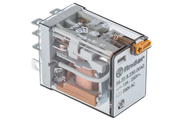 Product image for DPDT 12A mini plug-in relay, 230Vac coil