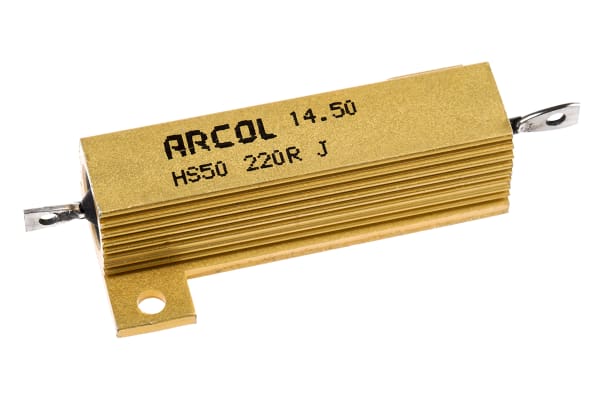 Product image for Arcol HS50 Series Aluminium Housed Axial Wire Wound Panel Mount Resistor, 220Ω ±5% 50W