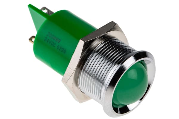 Product image for 22mm green LED bright chrome,24Vdc