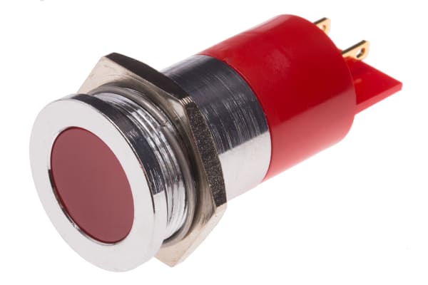 Product image for 22mm red LED flat lens satin chr,24V