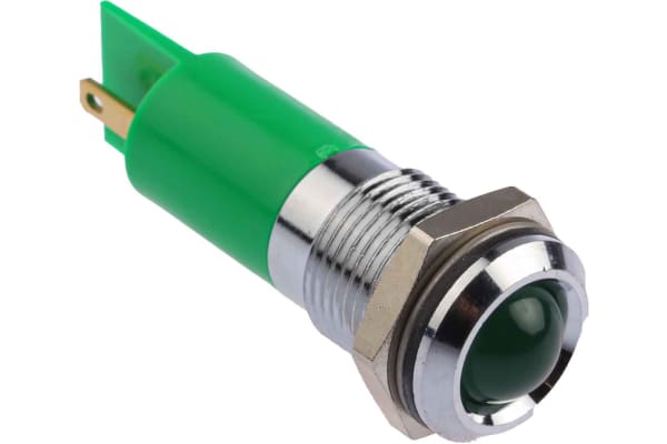 Product image for 14mm green LED satin chrome,24-36Vdc