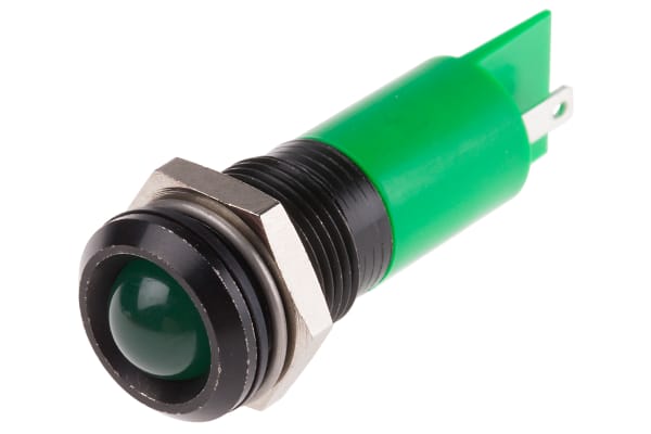 Product image for 14mm green LED black chrome,24-36Vdc