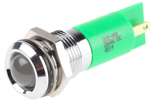 Product image for 14mm green LED bright satin chr,24Vac/dc