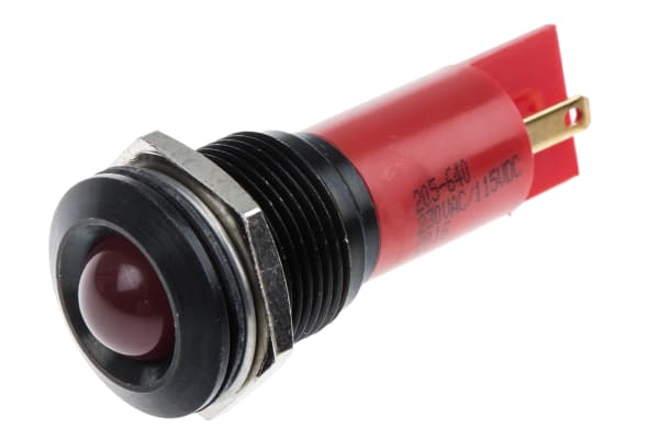 Product image for 16mm red LED black chrome,230Vac/115Vdc