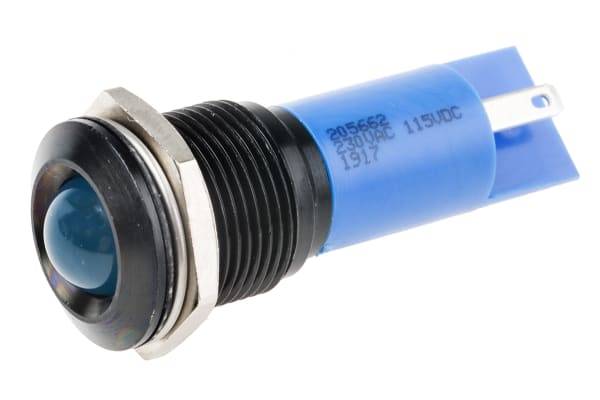 Product image for 16mm blue LED black chrome,230Vac/115Vdc