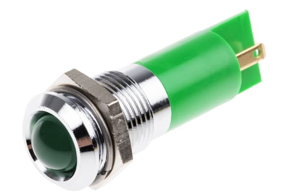 Product image for 14mm green LED satin chrome,12Vac