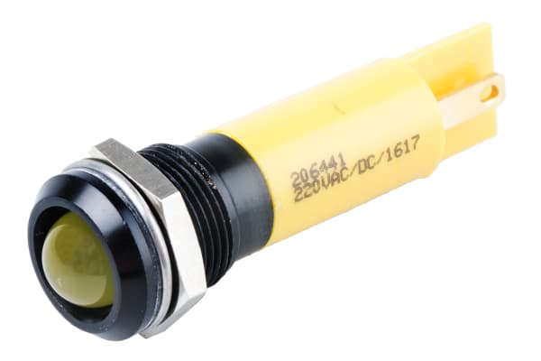 Product image for 12mm IP67 yellow LED black chrome,230Vac