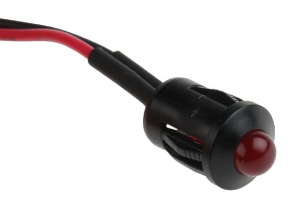 Product image for 8mm HE red LED prominent,24Vdc 50mm lead