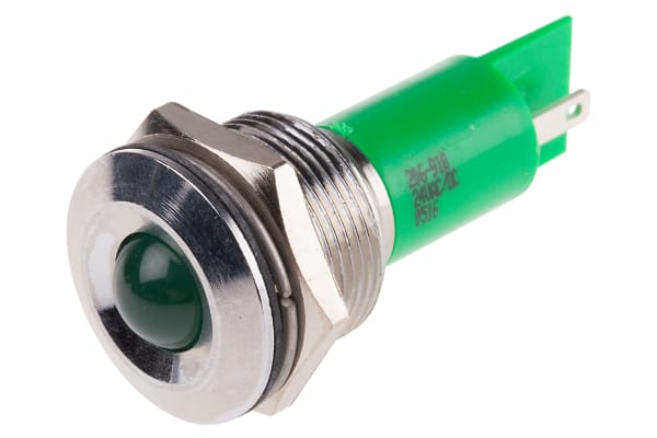 Product image for 19mm green LED bright satin chr,24Vac/dc