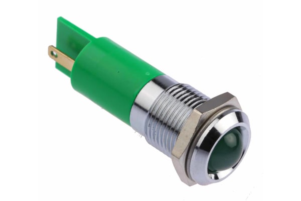 Product image for 14mm u/bright green LED satin chr,24Vdc