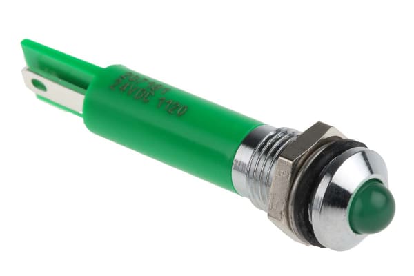 Product image for 8mm green LED satin chr prominent,24Vdc