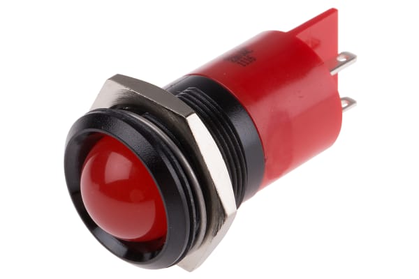 Product image for red LED round lens black plastic,230Vac