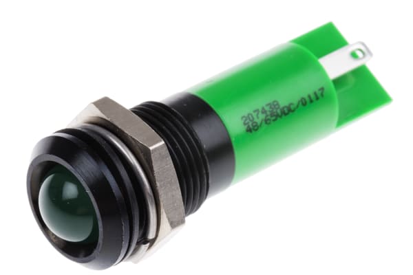 Product image for 14mm green LED black chrome,48-65Vdc