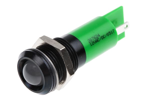 Product image for 14mm green LED black chrome,12Vac/dc