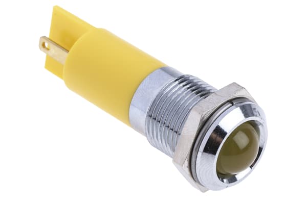 Product image for 14mm yellow LED satin chrome,24Vdc
