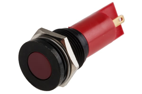 Product image for Red LED flat lens black chrome,24V