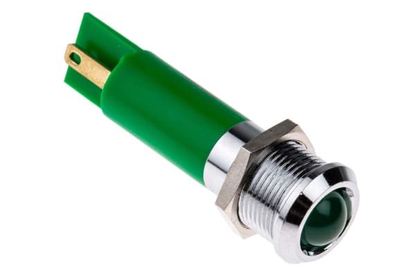 Product image for 12mm green LED bright satin chr,24Vac/dc