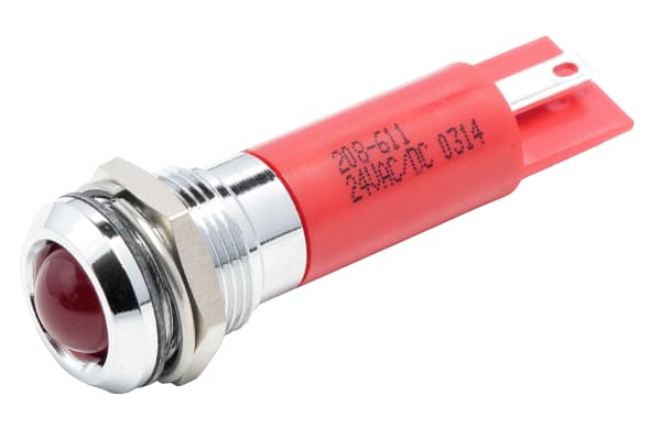 Product image for 12mm red LED bright satin chr,24Vac/dc