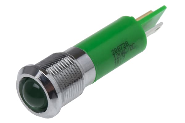 Product image for 12mm green LED bright satin chr,12Vac/dc