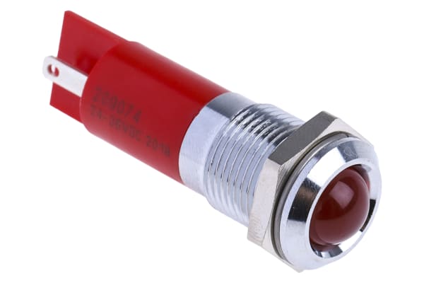 Product image for 14mm red LED satin chrome,24-36Vdc