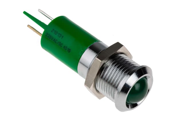 Product image for 14mm IP67 green LED satin chrome,230Vac