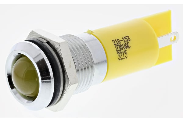 Product image for 14mm IP67 yellow LED satin chrome,230Vac