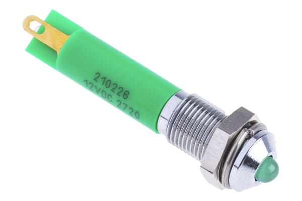 Product image for 6mm green LED satin chr prominent,12Vdc