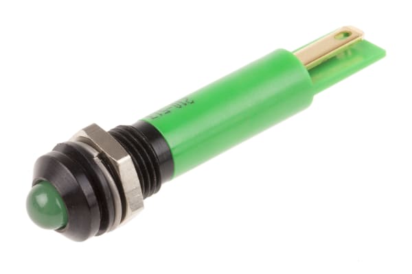 Product image for 8mm green LED blk chr prominent,110Vac