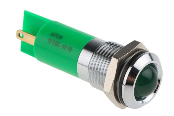 Product image for 14MM U/BRIGHT GREEN LED SATIN CHR,12VDC