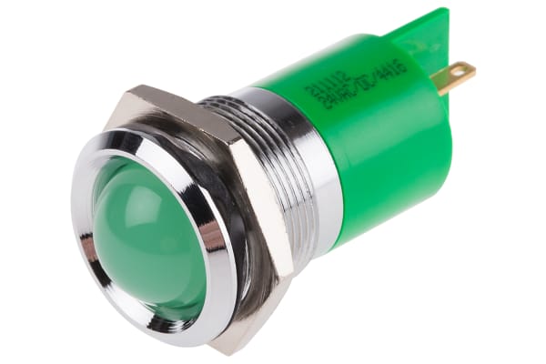 Product image for 22mm green LED satin chrome,24Vac