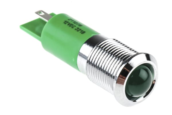 Product image for 14mm green LED satin chrome, 12Vdc