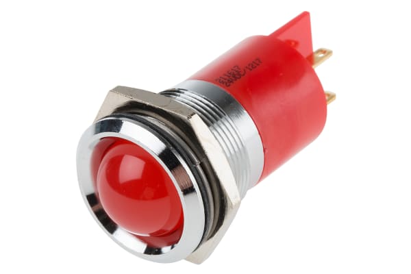 Product image for 22mm red LED round lens satin chr,24V