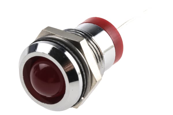 Product image for 12mm HE red LED satin chrome,20mA IFtyp