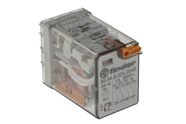 Product image for 4PDT mini plug-in relay,7A 24Vac coil