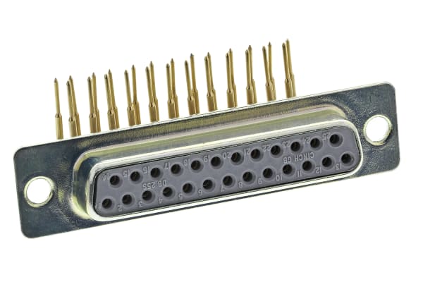 Product image for 25 way r/a PCB mount D socket,5A 750Vac