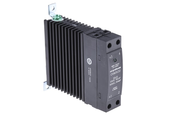 Product image for DIN SSR W/ HEATSINK 60VDC 30A, 4-32VDC