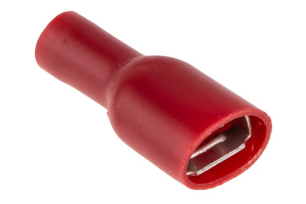 Product image for Red crimp shrouded receptacle, 6.3/0.8mm