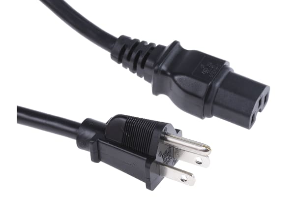 Product image for NEMA 5-15P - IEC C15 SJT 18AWG Black 2m