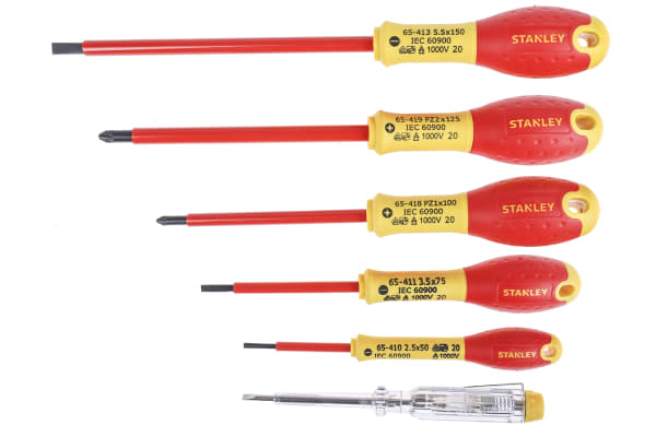 Product image for Stanley VDE Pozidriv, Slotted Screwdriver Set 6 Piece