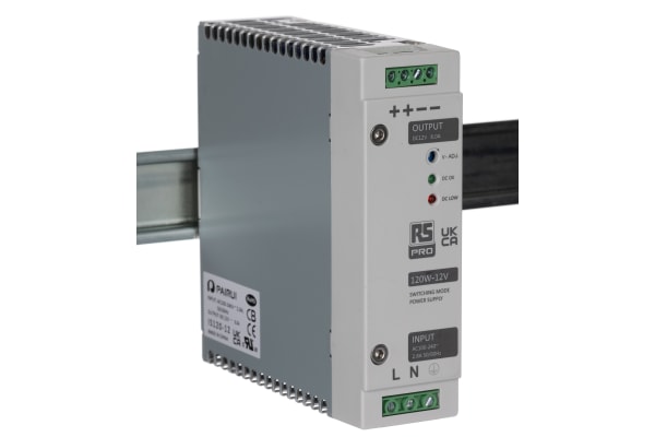 Product image for Din Rail Power Supply, 120W, 12V Output