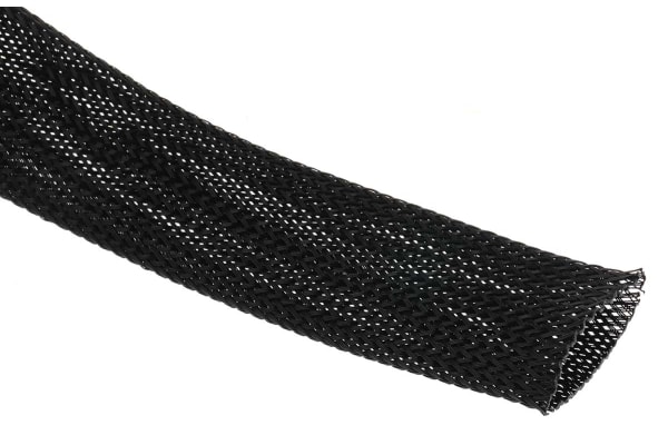 Product image for RS PRO Expandable Braided PET Black Cable Sleeve, 30mm Diameter