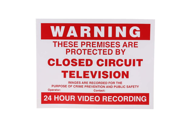 Product image for RS PRO Vinyl Security Label, CCTV Sign, English, 100 mm x 130mm