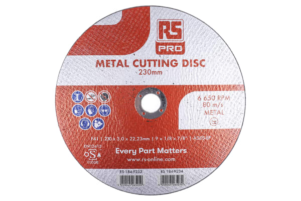 Product image for RS PRO Nylon Cutting Disc, 230mm x 3mm Thick, P120 Grit, 5 in pack