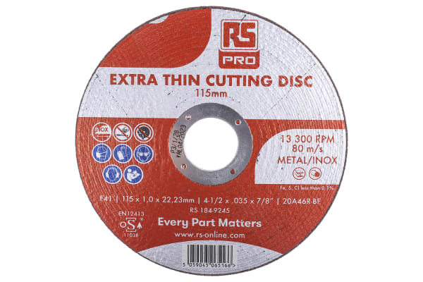 Product image for RS PRO Nylon Cutting Disc, 115mm x 1mm Thick, P60 Grit, 10 in pack